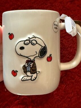 Rae Dunn x Peanuts- Snoopy As the #1 TEACHER Double-sided Mug w/ Orange int- NWT